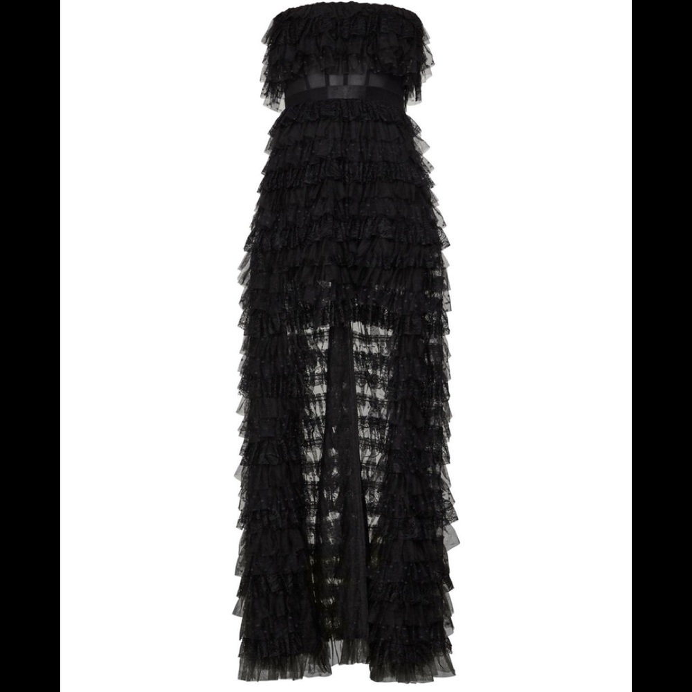 BCBGMaxAzria Black Strapless Ruffle High-Low Dress - Picture 4 of 5